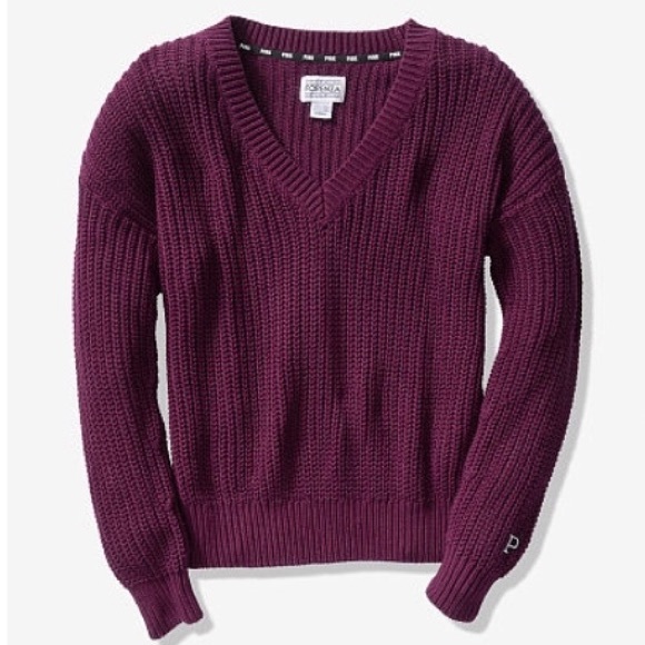 HTF PINK Victoria’s Secret Heritage Oversized V-Neck Sweater Top NWT - Picture 4 of 8